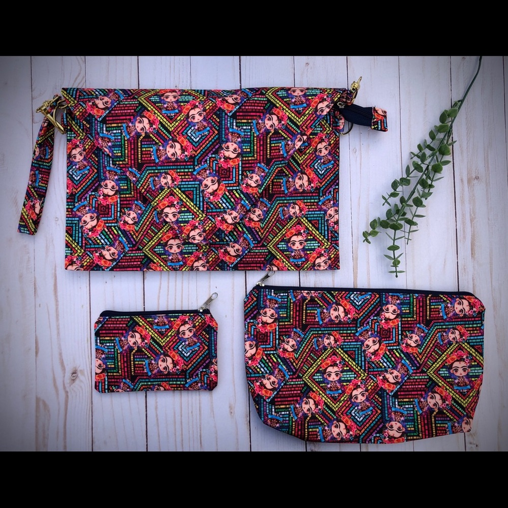 Frida Kahlo Set Crossbody, Cosmetic bag, Coin Bag